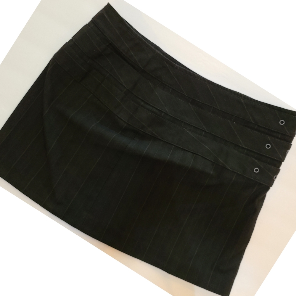 Express Black Pleated Mini Skirt with Buckle Straps - Picture 2 of 3